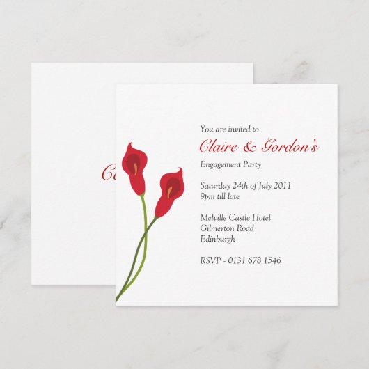 Invitation Red Calla Lilies - Blanc (Devant / Derrière)