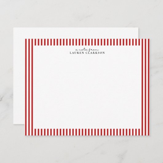 Invitation Red Candy Stripe Modern Note Card (Devant / Derrière)