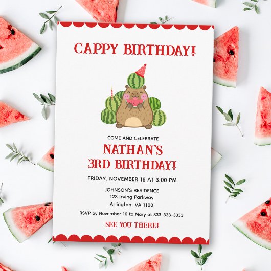 Invitation Red Capybara Watermelon Kids Fun Cappy Anniversair