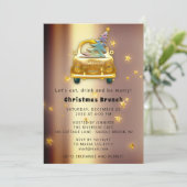 Invitation Red Car Christmas Brunch Dinner Tree Gold Stars (Debout devant)