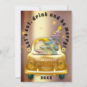 Invitation Red Car Christmas Brunch Dinner Tree Gold Stars (Dos)