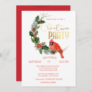 Invitation Red Cardinal Bird Christmas Compagnie Party