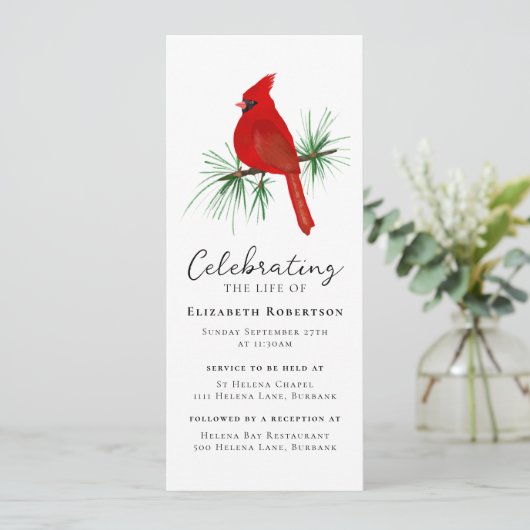 Invitation Red Cardinal Bird Funeral Digital Evite (Debout devant)