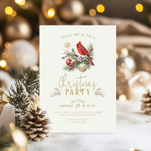 Invitation Red Cardinal Christmas Holly Bouquet Party Invite