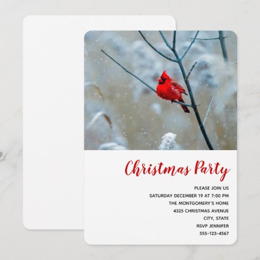 Invitation Red Cardinal dans Winter Nature Photo de Christmas (Devant / Derrière)