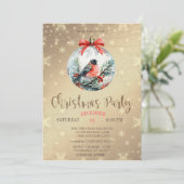 Invitation Red Cardinal Holly Berry Ball Gold Christmas (Debout devant)