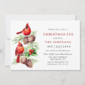 Invitation Red Cardinal Holly Berry Holiday CHRISTMAS EVE (Devant)