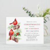 Invitation Red Cardinal Holly Berry Holiday CHRISTMAS EVE (Debout devant)