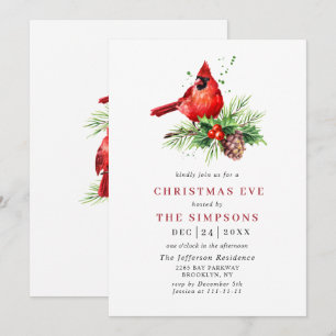 Invitation Red Cardinal Holly Berry Holiday CHRISTMAS EVE