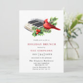 Invitation Red Cardinal Holly Berry Noël VACANCES BRUNCH (Debout devant)