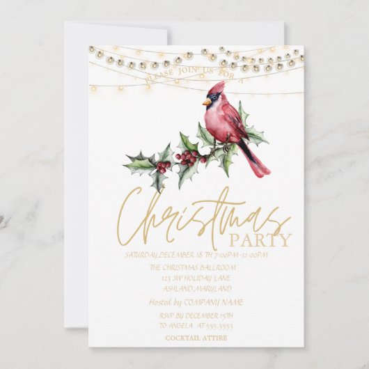 Invitation Red Cardinal Stars Red Christmas (Devant)