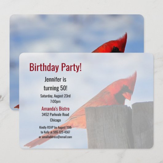 Invitation Red Cardinal sur bois Stump Birthday Party Event (Devant / Derrière)