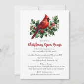 Invitation Red Cardinal with Holly Christmas Open House (Devant)