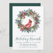 Invitation Red Cardinal Wreath Holiday Brunch (Devant / Derrière)