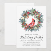 Invitation Red Cardinal Wreath Holiday Party (Devant / Derrière)