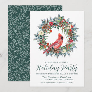 Invitation Red Cardinal Wreath Holiday Party