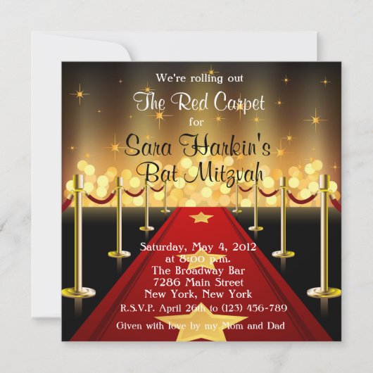Invitation Red Carpet Hollywood Bat mitzvah Anniversaire Invi (Devant)