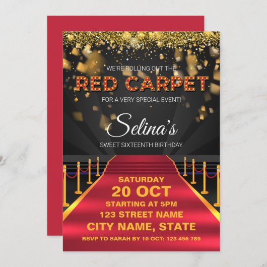 Invitation Red Carpet Hollywood fête d'anniversaire Invitatio (Devant / Derrière)