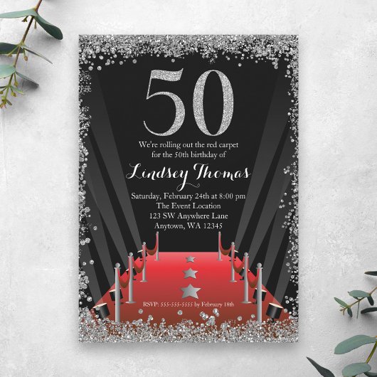 Invitation Red Carpet Hollywood Silver Parties scintillant 50