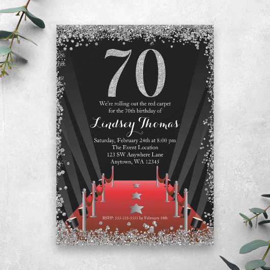 Invitation Red Carpet Hollywood Silver Parties scintillant 70