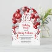 Invitation Red Celebration Balloons 80th Birthday Party (Debout devant)