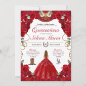 Invitation Red Charro Elegant Peonies Roses Quinceanera (Devant)