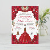 Invitation Red Charro Elegant Peonies Roses Quinceanera (Debout devant)