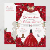 Invitation Red Charro Elegant Rose Quinceanera (Devant / Derrière)