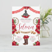 Invitation Red Charro Quinceanera Papel Picado Roses occident (Debout devant)