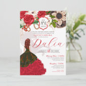 Invitation Red Charro Quinceañera Rose Floral Crest Western (Debout devant)
