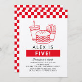 Invitation Red Checker Hamburger Boy Birthday (Devant / Derrière)