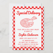 Invitation Red Checkered Special Delivery Pizza Baby Shower (Devant)