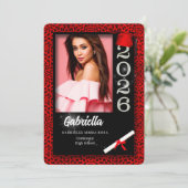 Invitation Red Cheetah Print Class of 2025 Graduation Invitat (Debout devant)