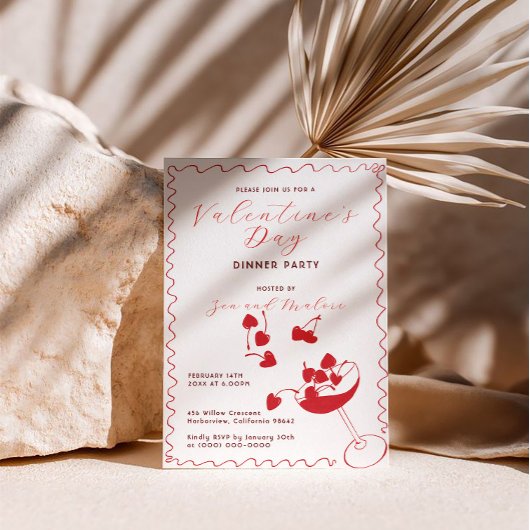 Invitation Red Cherries in Martini – Valentine’s Day Party