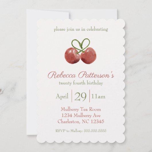 Invitation Red Cherry Coquette Aquarelle fête d'anniversaire (Devant)