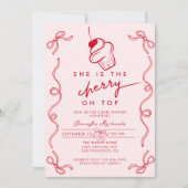 Invitation Red Cherry Cupcake Baby shower fille rose (Devant)