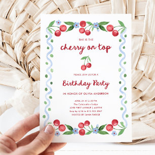 Invitation Red Cherry sur le dessus Whimsical Vintage fête d'