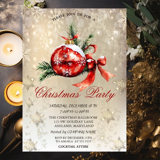Invitation Red Christmas Ball Snowflon Party