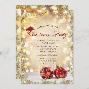 Invitation Red Christmas Balle, Stars Christmas Company Party