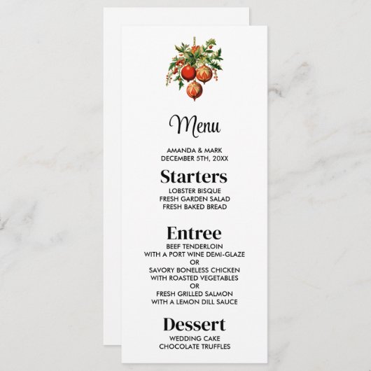 Invitation Red Christmas Baubles avec Holly Festive (Devant / Derrière)