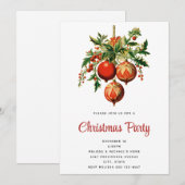 Invitation Red Christmas Baubles avec Holly Festive (Devant / Derrière)