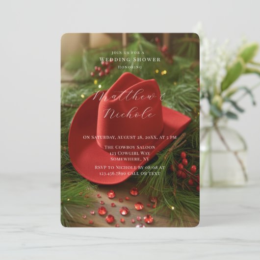 Invitation Red Christmas Cowboy Hat Wedding Shower (Debout devant)