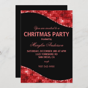 INVITATION RED CHRISTMAS DISCO SHIMMER PERSONNALISÉ