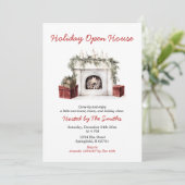 Invitation Red Christmas Fireplace Holiday Open House Party (Debout devant)