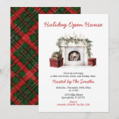Invitation Red Christmas Fireplace Holiday Open House Party (Devant / Derrière)