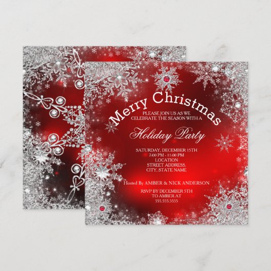 Invitation Red Christmas Holiday Party Winter Wonderland (Devant / Derrière)