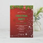 Invitation Red CHRISTMAS PARTY red Ornaments and Snowflakes (Debout devant)