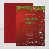 Invitation Red CHRISTMAS PARTY red Ornaments and Snowflakes (Devant / Derrière)