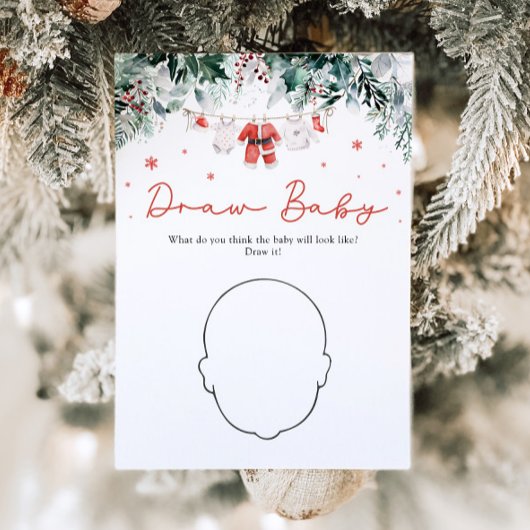 Invitation Red Christmas Père Noël Baby shower Draw Baby Jeu