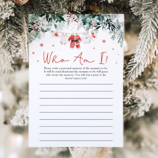Invitation Red Christmas Père Noël Who Am I Baby shower Game